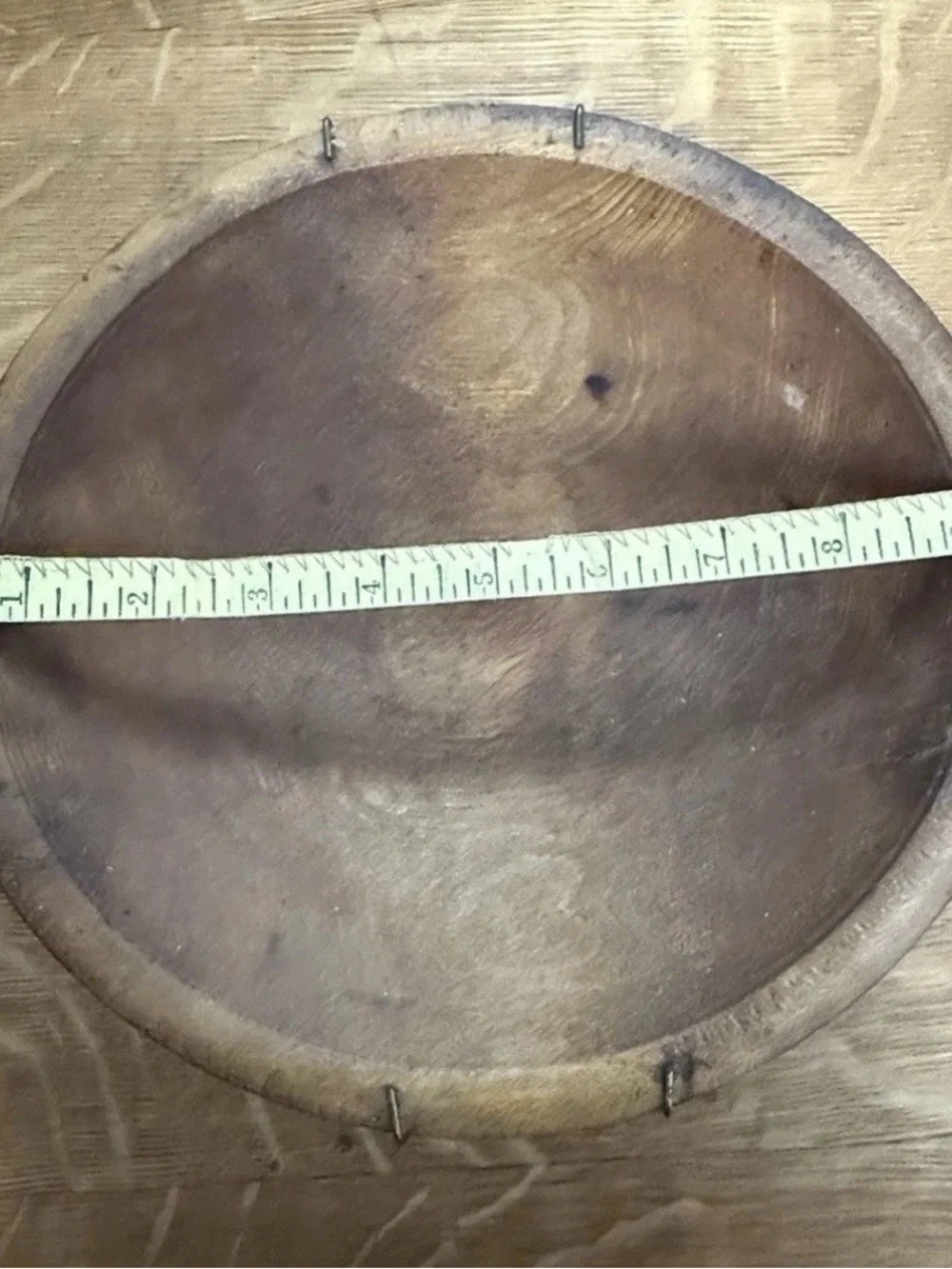 Antique Turn of Century 9.5” Primitive Wooden Dough/Trencher Bowl w VTG Hanger